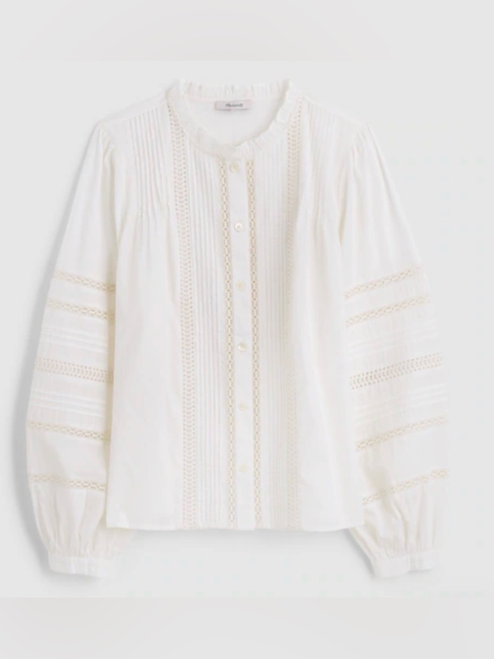 New! Madewell White Pintuck & Lace Inset Blouse - Women - Picture 3 of 7